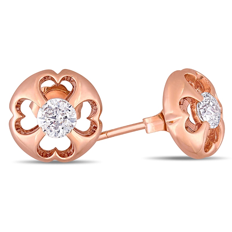 0.50 CT. T.W. Diamond Heart Cut-Out Solitaire Stud Earrings in 10K Rose Gold|Peoples Jewellers
