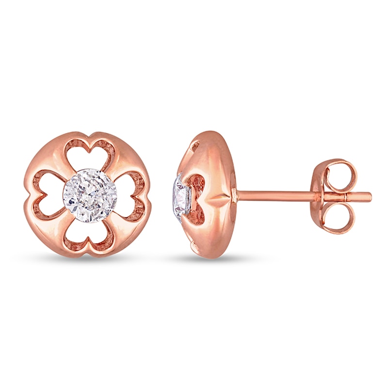 0.50 CT. T.W. Diamond Heart Cut-Out Solitaire Stud Earrings in 10K Rose Gold|Peoples Jewellers
