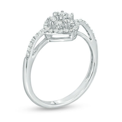 0.25 CT. T.W. Baguette and Round Diamond Tilted Cushion Frame Art Deco Ring in 10K White Gold