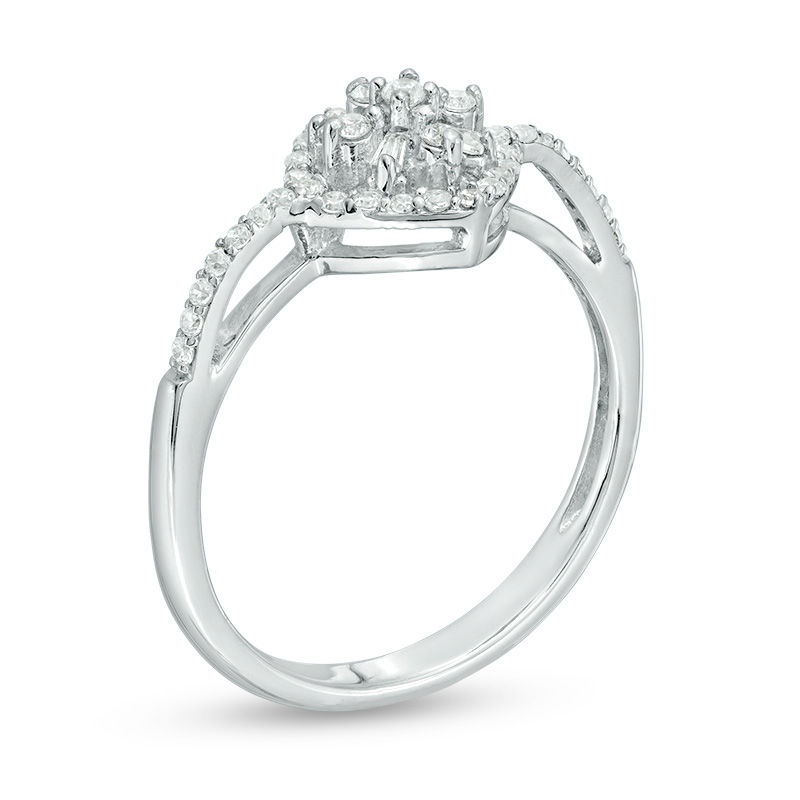 0.25 CT. T.W. Baguette and Round Diamond Tilted Cushion Frame Art Deco Ring in 10K White Gold|Peoples Jewellers
