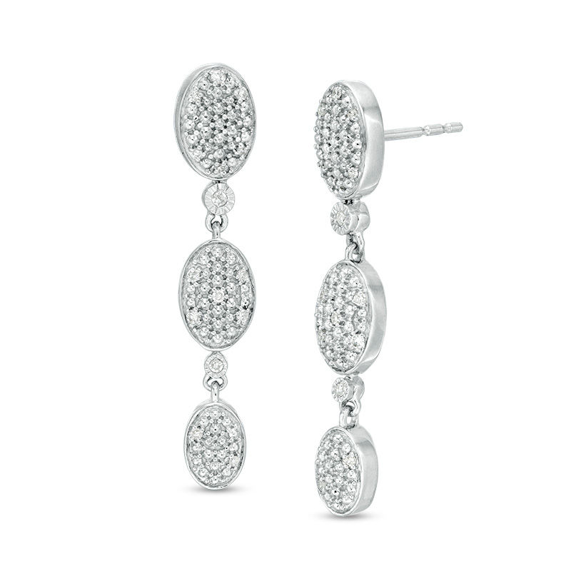 0.085 CT. T.W. Oval Composite Diamond Trio Drop Earrings in 10K White Gold|Peoples Jewellers