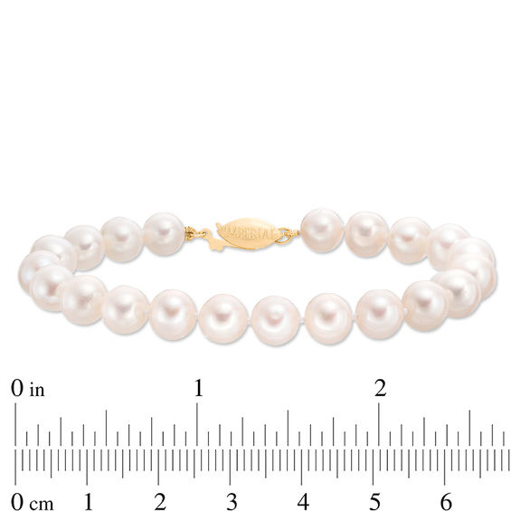 IMPERIAL® 7.0-8.0mm Freshwater Cultured Pearl Strand Bracelet with 14K Gold Fish-Hook Clasp-7.5"