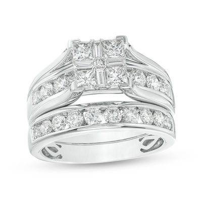 CT. T.W. Quad Princess-Cut Diamond Bridal Set in 14K White Gold