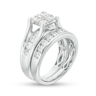 CT. T.W. Quad Princess-Cut Diamond Bridal Set in 14K White Gold