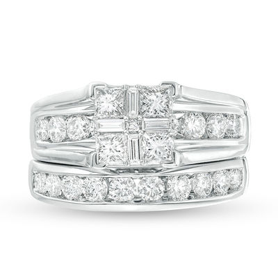 CT. T.W. Quad Princess-Cut Diamond Bridal Set in 14K White Gold