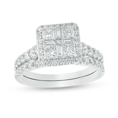 1.50 CT. T.W. Quad Princess-Cut Diamond Frame Bridal Set in 14K Two-Toned Gold