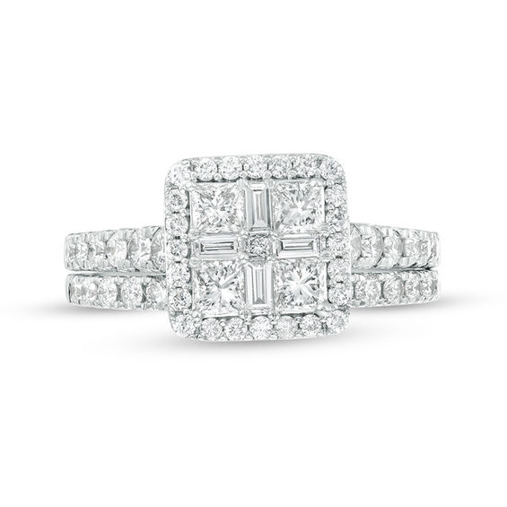 1.50 CT. T.W. Quad Princess-Cut Diamond Frame Bridal Set in 14K Two-Toned Gold