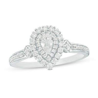 0.50 CT. T.W. Pear-Shaped Diamond Double Frame Engagement Ring in 14K White Gold - Size 7