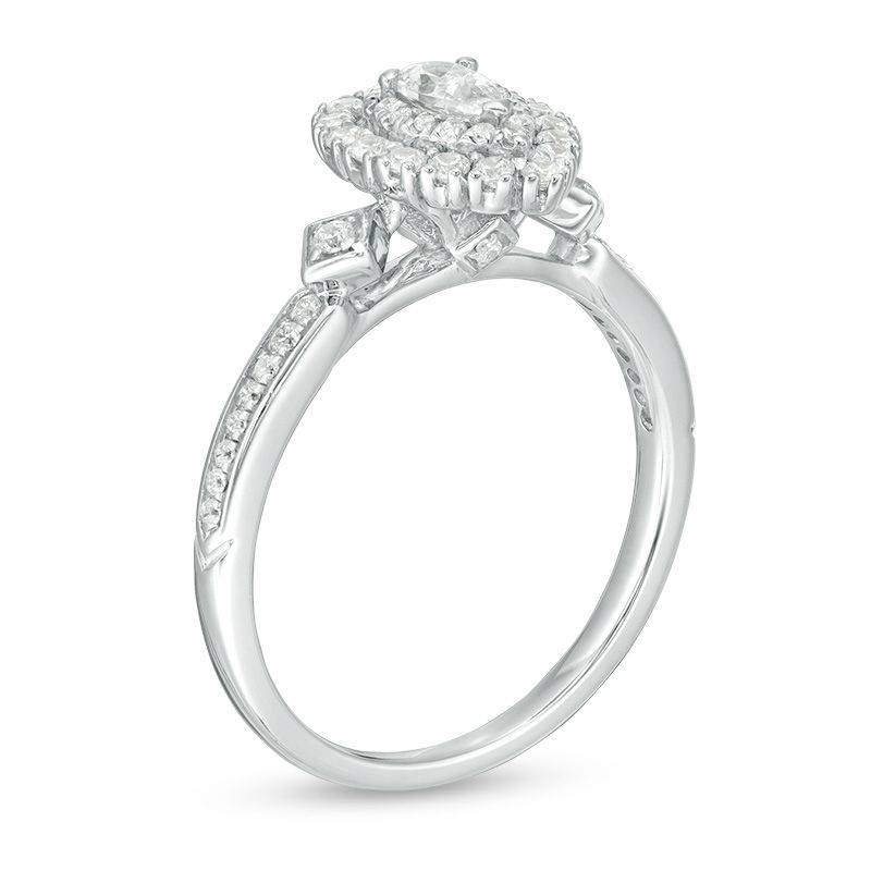 0.50 CT. T.W. Pear-Shaped Diamond Double Frame Engagement Ring in 14K White Gold - Size 7|Peoples Jewellers