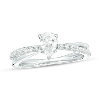 0.70 CT. T.W. Pear-Shaped Diamond Orbit Engagement Ring in 14K White Gold