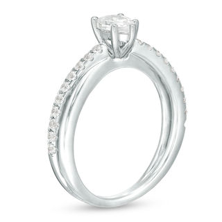 0.70 CT. T.W. Pear-Shaped Diamond Orbit Engagement Ring in 14K White Gold