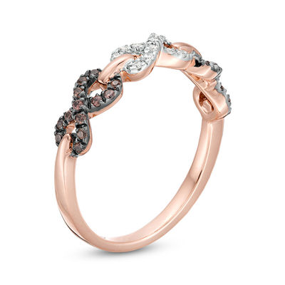 0.18 CT. T.W. Champagne and White Diamond Infinity Link Ring in 10K Rose Gold