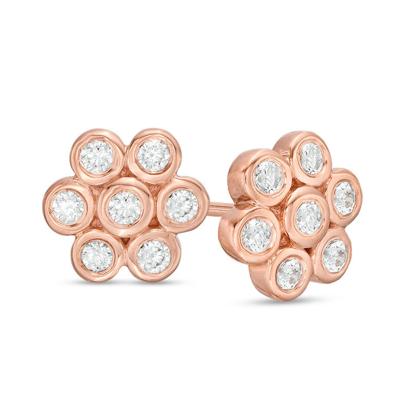0.18 CT. T.W. Diamond Bezel-Set Flower Stud Earrings in 10K Rose Gold|Peoples Jewellers