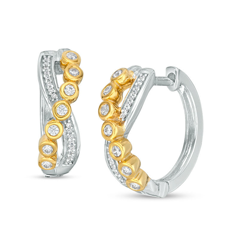 0.18 CT. T.W. Diamond Bezel-Set Crossover Hoop Earrings in 10K Two-Tone Gold|Peoples Jewellers