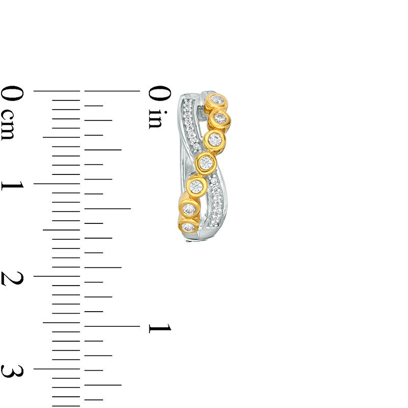 0.18 CT. T.W. Diamond Bezel-Set Crossover Hoop Earrings in 10K Two-Tone Gold|Peoples Jewellers