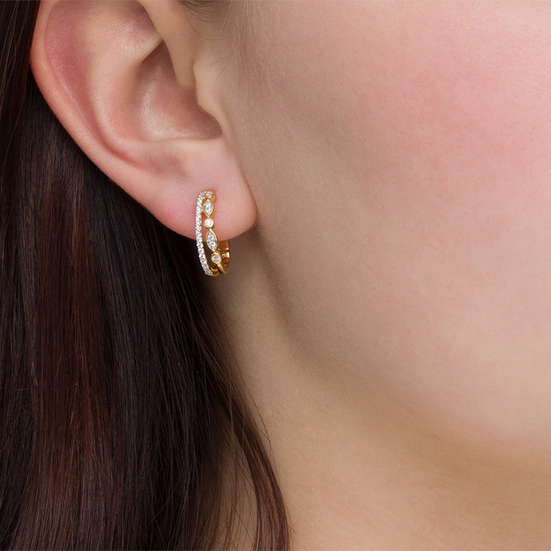 0.23 CT. T.W. Diamond Double Row Hoop Earrings in 10K Gold|Peoples Jewellers