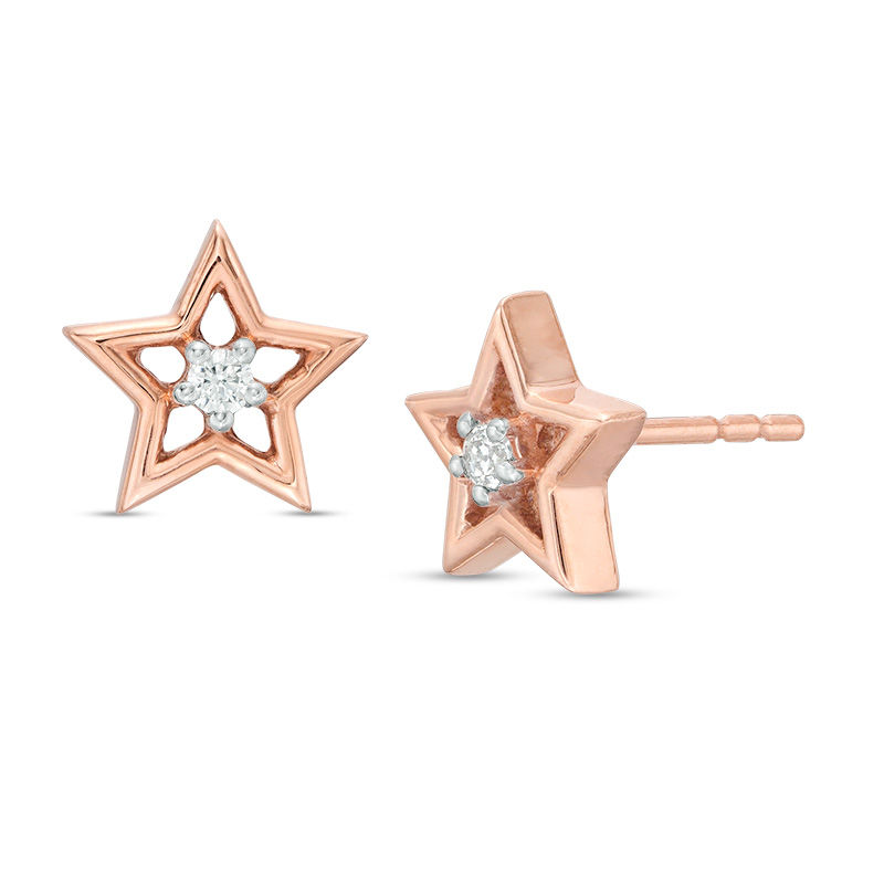 0.04 CT. T.W. Diamond Solitaire Star Stud Earrings in 10K Rose Gold|Peoples Jewellers