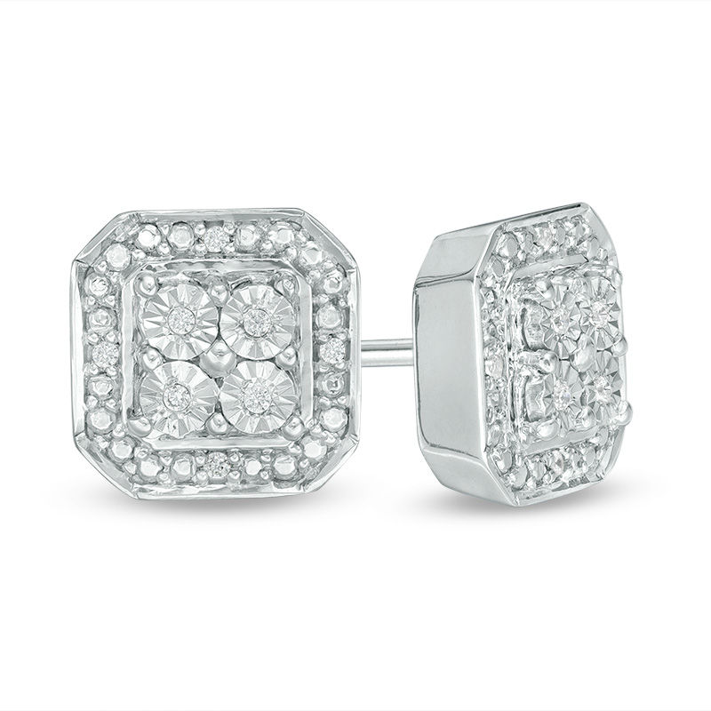 Diamond Accent Quad Octagonal Frame Stud Earrings in Sterling Silver|Peoples Jewellers