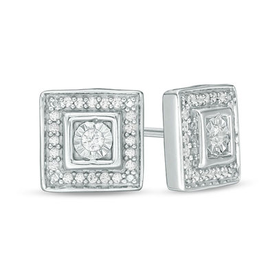 CT. T.W. Diamond Cushion Frame Stud Earrings in Sterling Silver