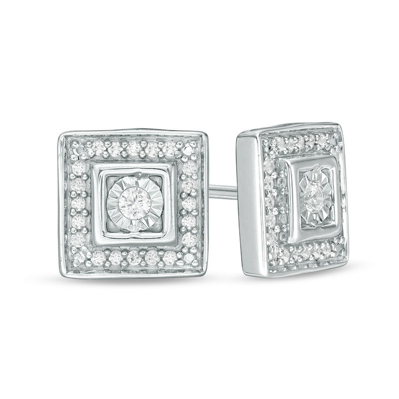 CT. T.W. Diamond Cushion Frame Stud Earrings in Sterling Silver|Peoples Jewellers