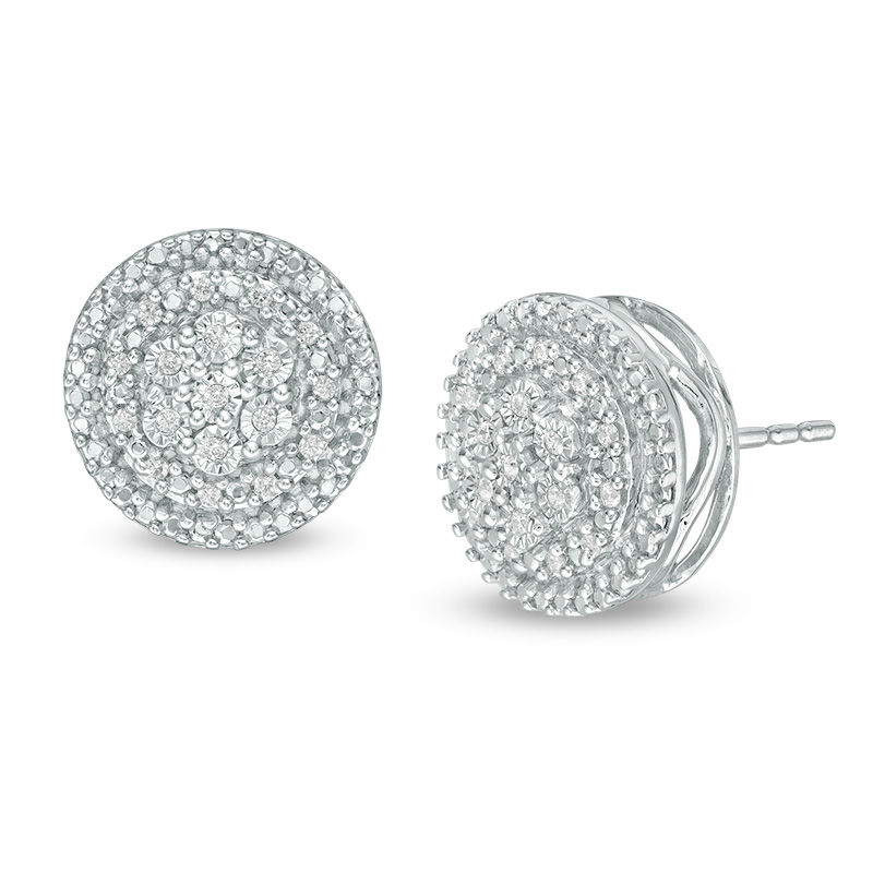 0.085 CT. T.W. Composite Diamond Double Frame Stud Earrings in Sterling Silver|Peoples Jewellers