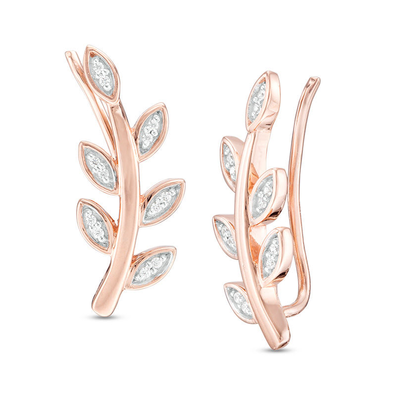 0.066 CT. T.W. Diamond Vine Crawler Earrings in 10K Rose Gold|Peoples Jewellers
