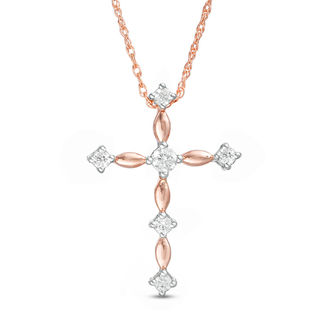 0.085 CT. T.W. Diamond Cross Pendant in 10K Rose Gold