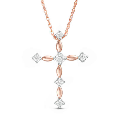 0.085 CT. T.W. Diamond Cross Pendant in 10K Rose Gold