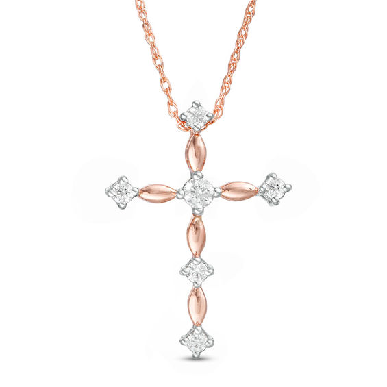 0.085 CT. T.W. Diamond Cross Pendant in 10K Rose Gold