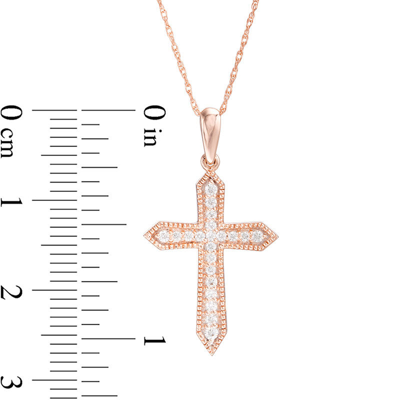 0.145 CT. T.W. Diamond Vintage-Style Cross Pendant in 10K Rose Gold