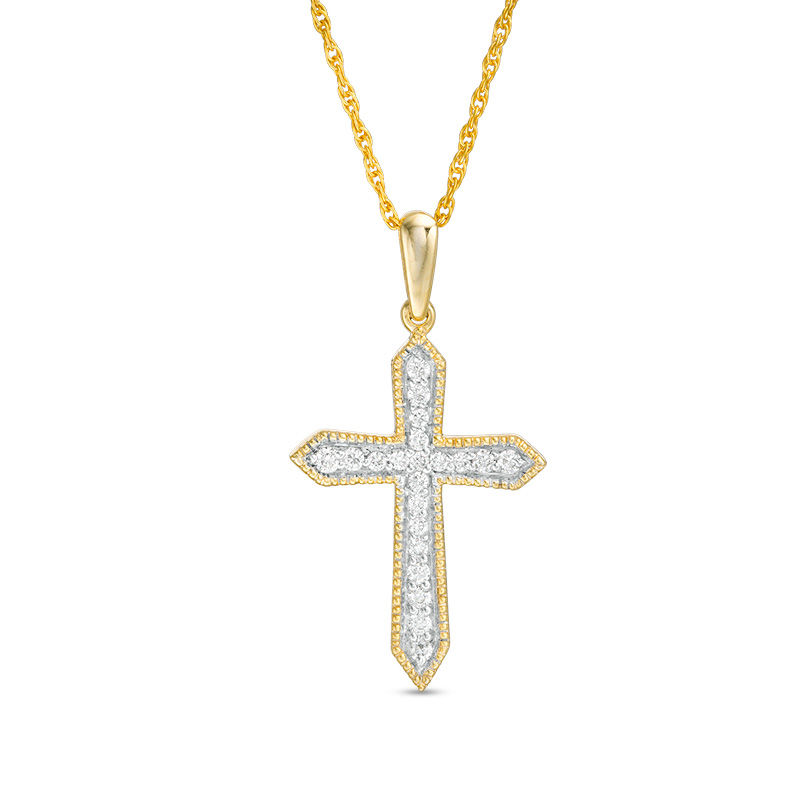 0.145 CT. T.W. Diamond Vintage-Style Cross Pendant in 10K Gold|Peoples Jewellers