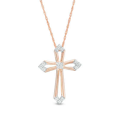 0.065 CT. T.W. Diamond Cross Outline Pendant in 10K Rose Gold