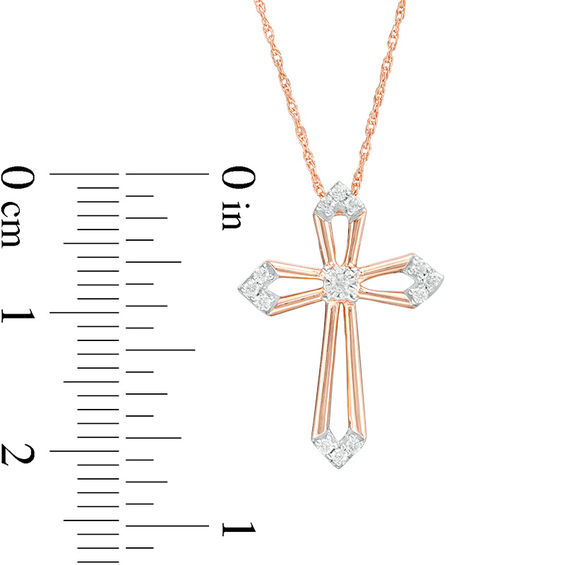 0.065 CT. T.W. Diamond Cross Outline Pendant in 10K Rose Gold