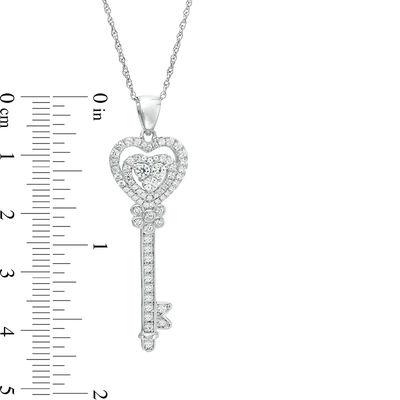 Lab-Created White Sapphire Heart-Top Key Pendant in Sterling Silver