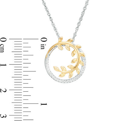 0.085 CT. T.W. Diamond Leaf Vine Circle Pendant in Sterling Silver and 10K Gold