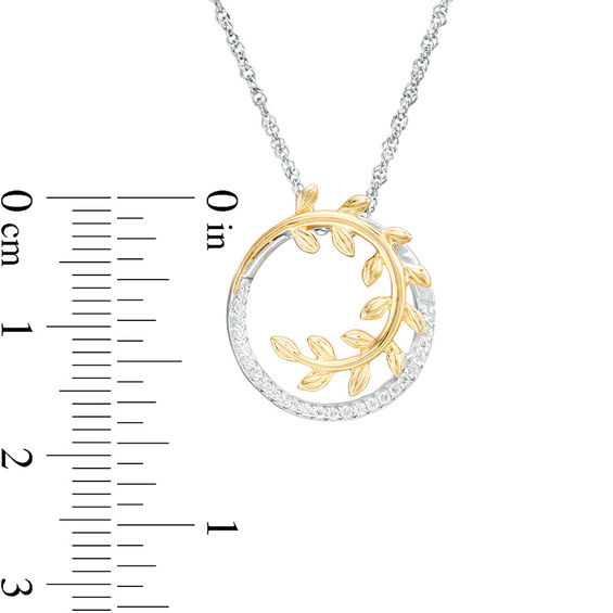 0.085 CT. T.W. Diamond Leaf Vine Circle Pendant in Sterling Silver and 10K Gold