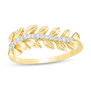 0.085 CT. T.W. Diamond Curved Leaf Vine Ring in 10K Gold