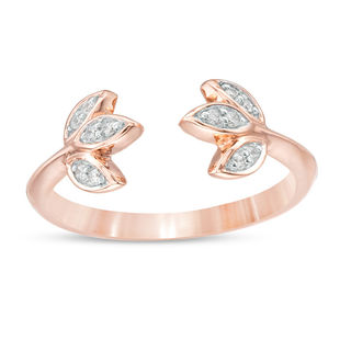 0.066 CT. T.W. Diamond Leaf Open Ring in 10K Rose Gold