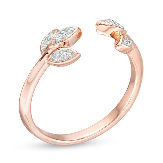 0.066 CT. T.W. Diamond Leaf Open Ring in 10K Rose Gold