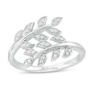 0.117 CT. T.W. Diamond Double Leaf Vine Wrap Ring in Sterling Silver