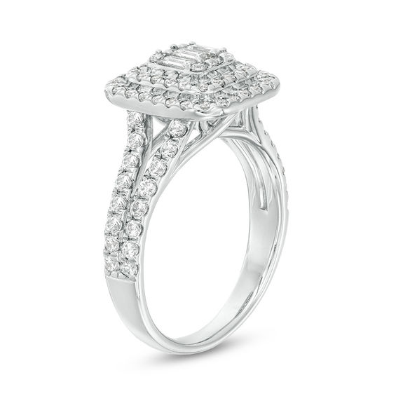 1.00 CT. T.W. Composite Diamond Double Cushion Frame Engagement Ring in 14K White Gold