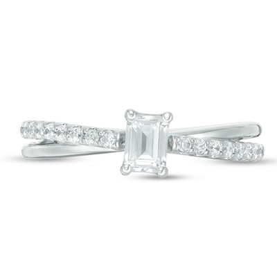 0.70 CT. T.W. Emerald-Cut Diamond Orbit Engagement Ring in 14K White Gold