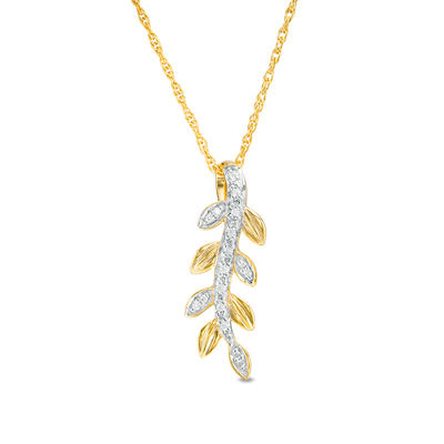 0.04 CT. T.W. Diamond Curved Leaf Vine Pendant in 10K Gold