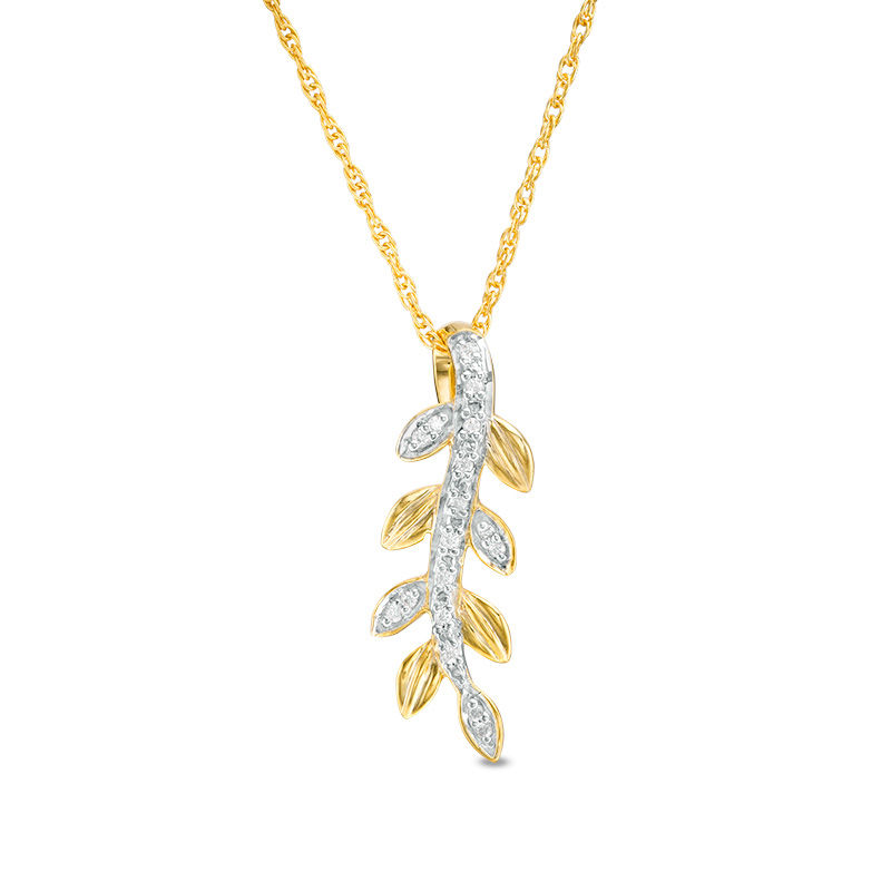 0.04 CT. T.W. Diamond Curved Leaf Vine Pendant in 10K Gold|Peoples Jewellers