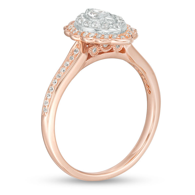 Main Image 3 of 0.50 CT. T.W. Marquise Diamond Scallop Frame Vintage-Style Engagement Ring in 14K Rose Gold