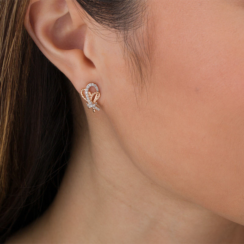 0.18 CT. T.W. Diamond Knot Drop Earrings in 10K Rose Gold|Peoples Jewellers