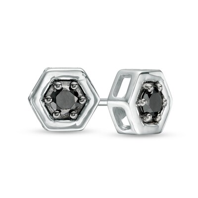 CT. T.W. Black Diamond Solitaire Hexagon Stud Earrings in 10K Gold