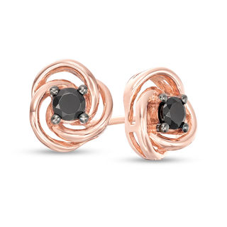 CT. T.W. Black Diamond Solitaire Love Knot Stud Earrings in 10K Rose Gold