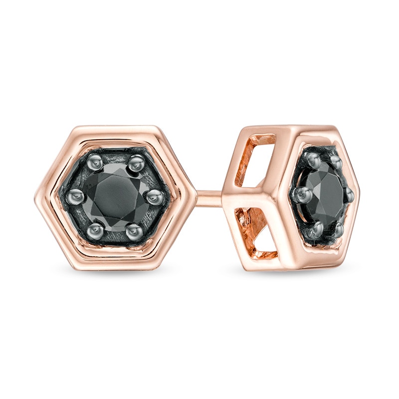 CT. T.W. Black Diamond Solitaire Hexagon Stud Earrings in 10K Rose Gold|Peoples Jewellers