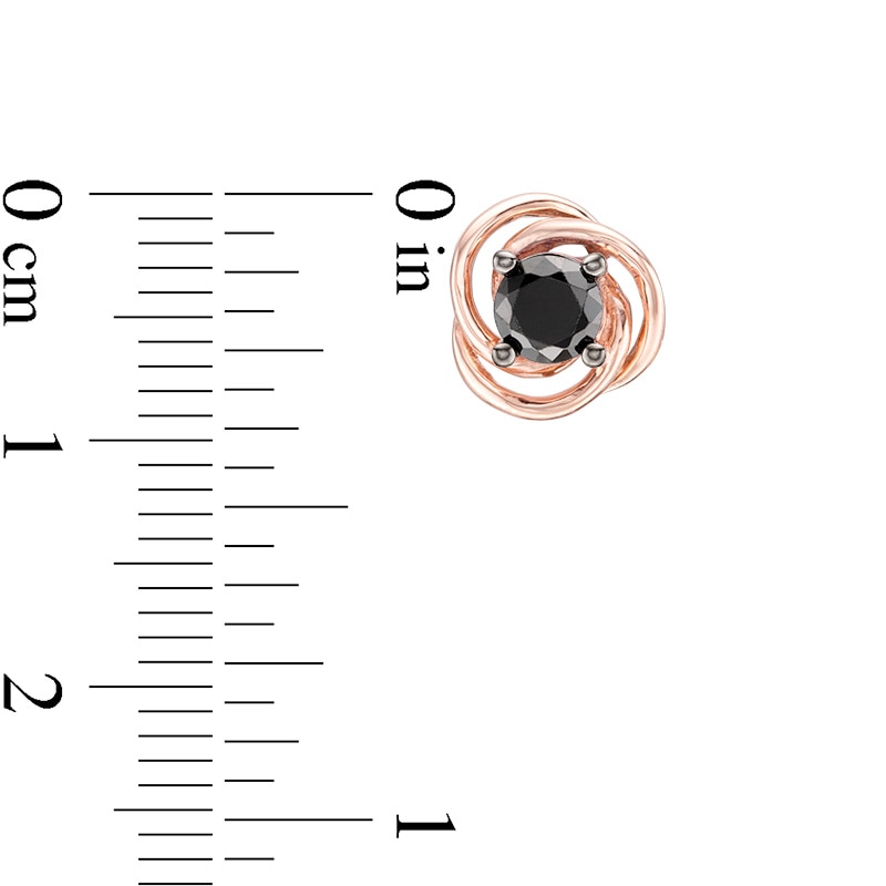 Main Image 3 of 0.69 CT. T.W. Black Diamond Solitaire Love Knot Stud Earrings in 10K Rose Gold